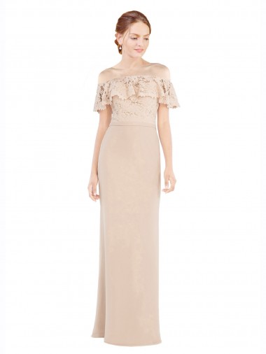 Discount Off the Shoulder Sleeves Sheath Chiffon Prom Dress UK