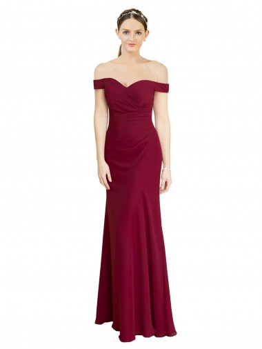Discount Off the Shoulder Long Chiffon Prom Dress with Pleats UK