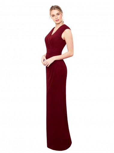 Discount Cap Sleeves Chiffon Prom Dress with Pleated V-Neck Bodice UK