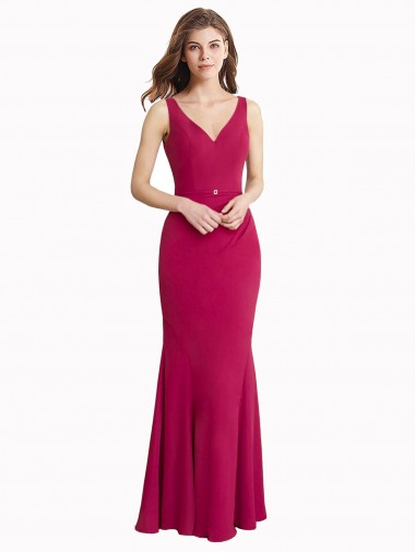 Discount V-Neck Mermaid Chiffon Prom Dress with V-Back and Belt UK