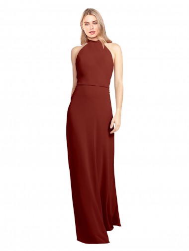 Discount Slim High Neck Halter Fitted Open Back Chiffon Prom Dress UK