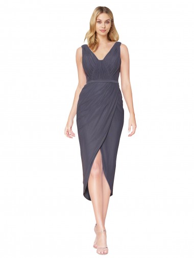 Discount High Low V-Neck Chiffon Mermaid Wrap Prom Dress UK