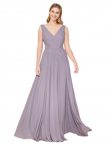 Discount Draped Floor Length High Neck V-Back Chiffon Prom Dress with Shirred Bodice UK