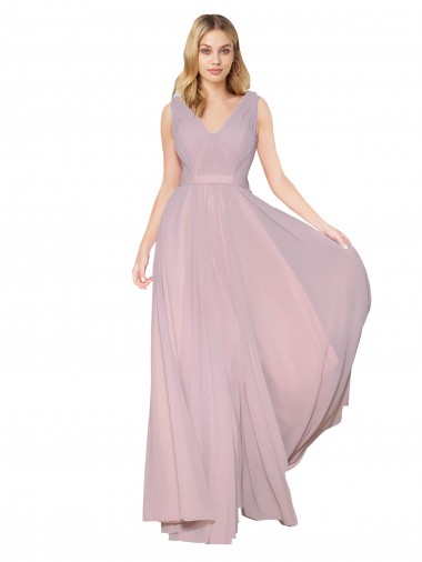 Discount Draped V-Neck Long Chiffon Prom Dress with Shirred Bodice UK