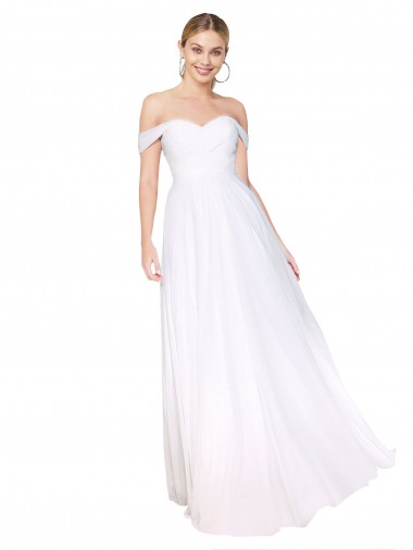 Discount Off the Shoulder Long Full Length Chiffon Prom Dress UK
