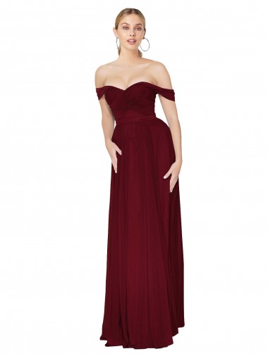 Discount Shirred Sweetheat Neckline Off the Shoulder Long Chiffon Prom Dress UK