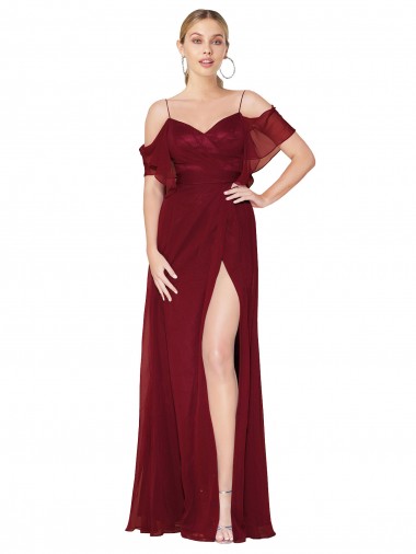Discount Cold Shoulder Long Mermaid Chiffon Prom Dress with Straps UK