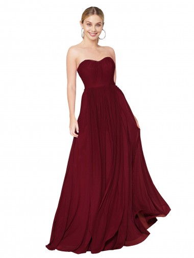 Discount Draped Strapless Long A-Line Chiffon Prom Dress UK