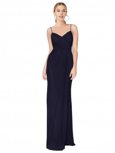 Discount Draped Spaghetti Straps Long Chiffon Mermaid Prom Dress UK