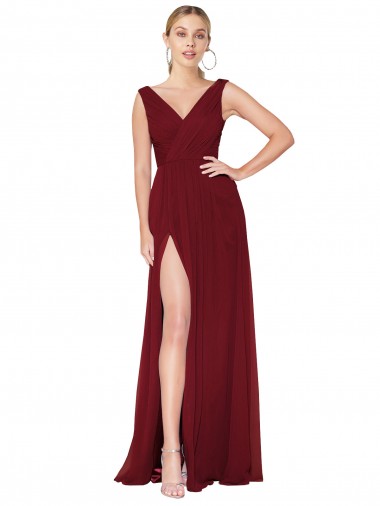 Discount Draped Mermaid Long V-Neck Chiffon Prom Dress with High Slit UK