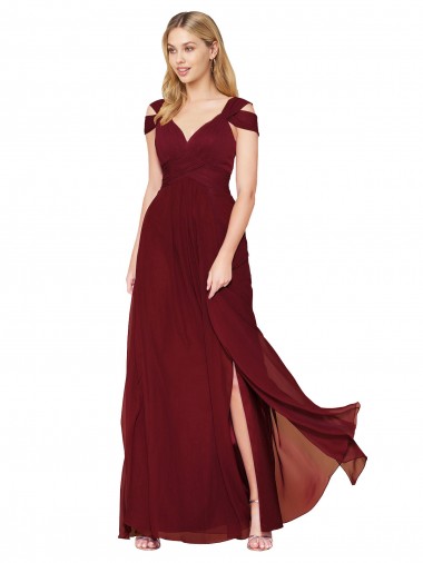 Discount Off the Shoulder Long Chiffon Prom Dress with Side Slit UK