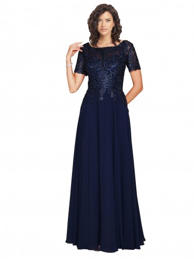Discount Short Sleeves A-Line Long Chiffon Prom Dress with Beaded Bodice UK