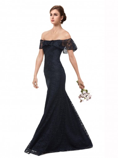 Discount Off the Shoulder Long Lace Prom Dress with Flutter Sleeves UK