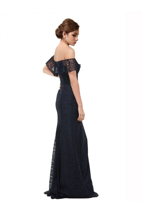 Off the Shoulder Long Lace Prom Dress with Flutter Sleeves