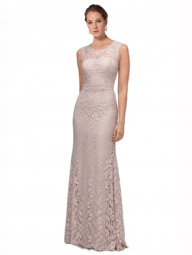 Discount Long Sleeveless All Lace Prom Dress with Scoop Neckline UK