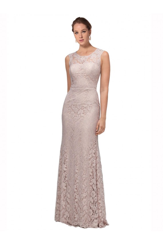 Long Sleeveless All Lace Prom Dress with Scoop Neckline