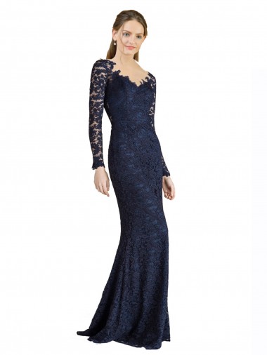 Discount Illusion Long Sleeves Lace Prom Dress with Sheer Keyhole Back UK
