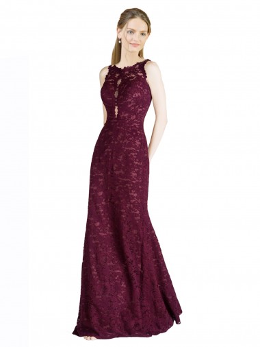 Discount Long Lace Prom Dress with Peekaboo Bodice and Keyhole Back UK