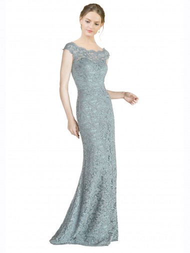 Discount Off the Shoulder Mermaid Lace Prom Dress with Cap Sleeves UK