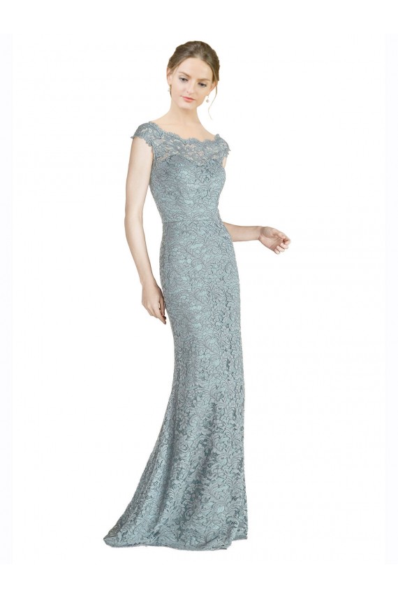 Off the Shoulder Mermaid Lace Prom Dress with Cap Sleeves