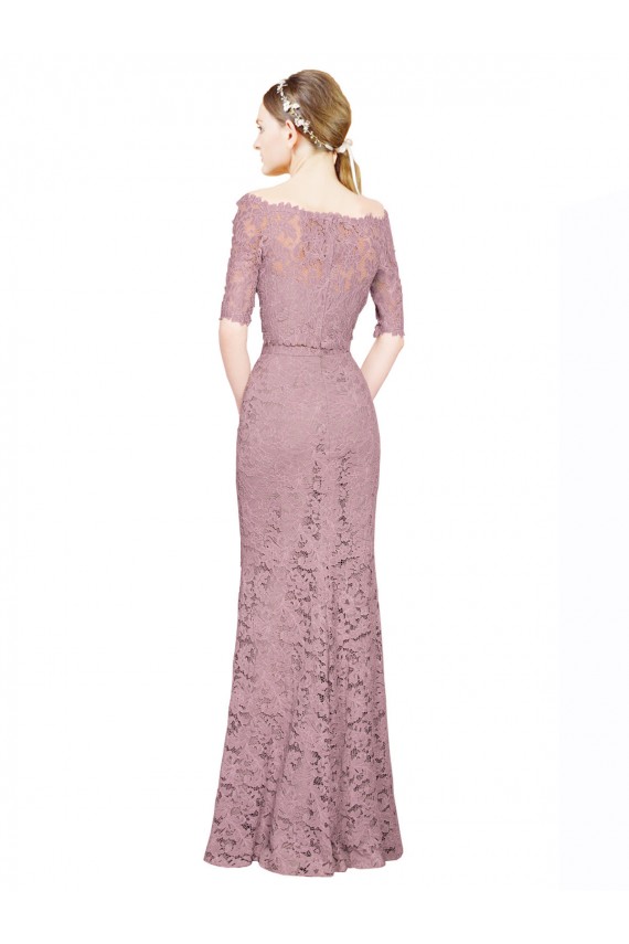Short Sleeves Crop Top Mermaid Lace Prom Dress