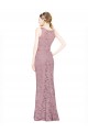 Sleeveless Crop Top High Neck Mermaid Lace Prom Dress
