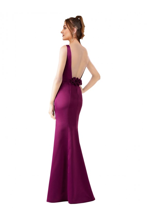 Fitted Sexy Open Back Satin Prom Dress with Floral Details