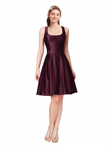 Discount Classic Knee Length Satin Cocktail Prom Dress / Homecoming Dress with V Back and Bow Detail UK