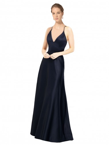 Discount Sexy Satin Prom Dress with Deep V-Neckline and Strappy Back UK