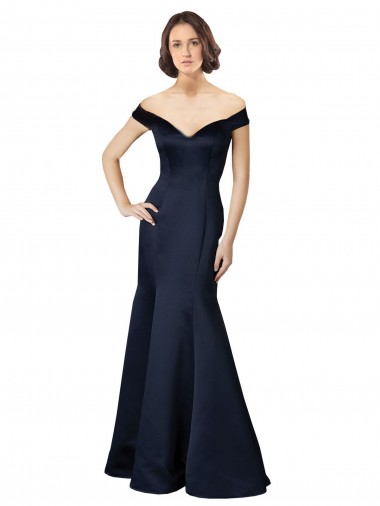 Discount Fit and Flare Satin Prom Dress with Off the Shoulder Neckline UK