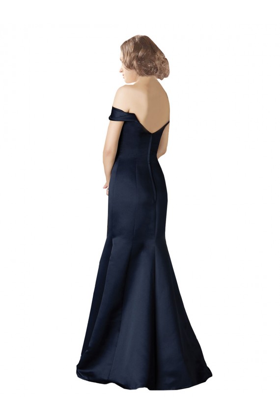 Fit and Flare Satin Prom Dress with Off the Shoulder Neckline