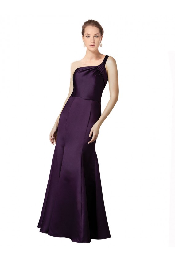 Long Ruched Neckline One Shoulder Satin Prom Dress