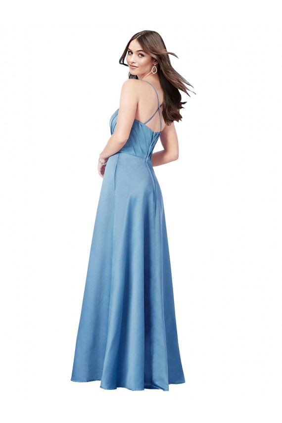 Crossing Strap Back Pleated Bodice Long Satin Prom Dress