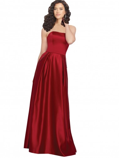 Discount Strapless Satin Prom Dress with Beaded Pocket and Soft Pleating UK