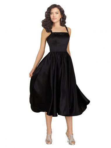 Discount Short Square Neck Satin Cocktail Prom Dress / Homecoming Dress with Beading UK