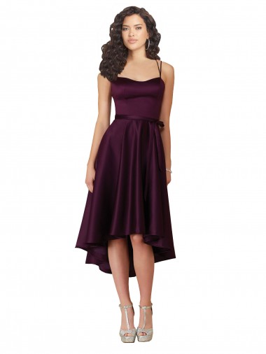 Discount Elegant High Low Satin Prom Dress with Criss Cross Back UK