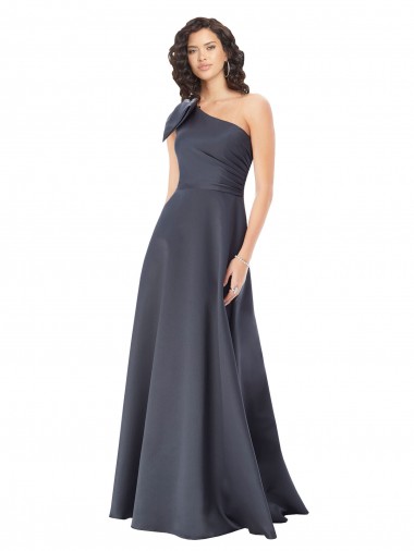 Discount Rouched One Shoulder Floor Length Satin Prom Dress with Bow UK