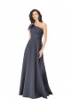 Rouched One Shoulder Floor Length Satin Prom Dress with Bow