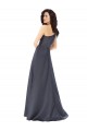 Rouched One Shoulder Floor Length Satin Prom Dress with Bow
