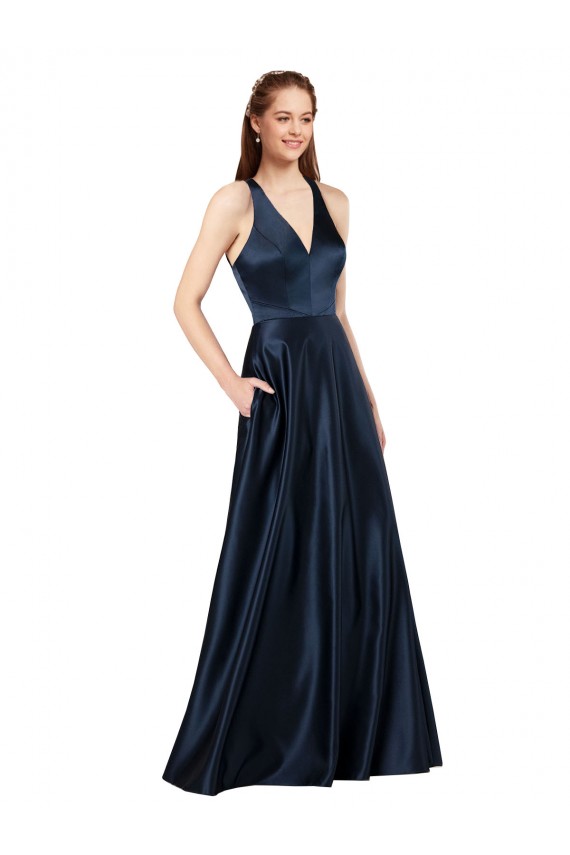 Long Satin Prom Dress with Halter Neckline