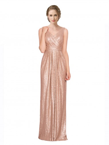 Discount Draped V-Neck Striking Sheath Floor Length Sequin Prom Dress UK