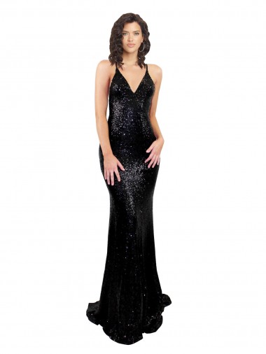 Discount Sleek Fishtail Shaped Open Back Sequin Prom Dress UK
