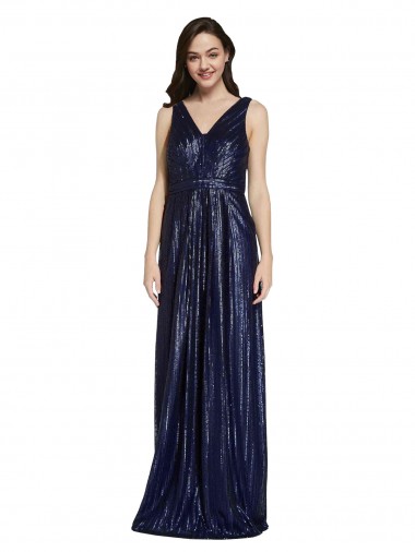Discount Long V-Neck Sparking Sequin Prom Dress with Low V-Back UK