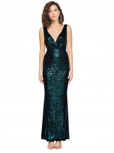 Discount V-Neck Full Length Sequin Prom Dress with Draped Back UK