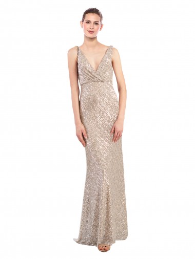Discount Faux Surplice V-Neck Slim Sparkling Sequin Prom Dress UK