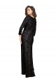 Deep V-Neckline Full Back Long Sleeves Sparkling Sequin Prom Dress with High Slit