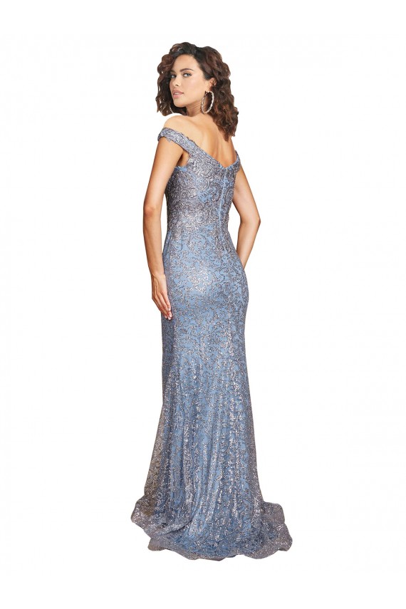 Off the Shoulder Sweetheart Neckline Sequin Prom Dress with Thigh High Slit