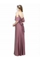 Draped Cold Shoulder Sleeves Long Silky Satin Prom Dress with Slit and Tie Back