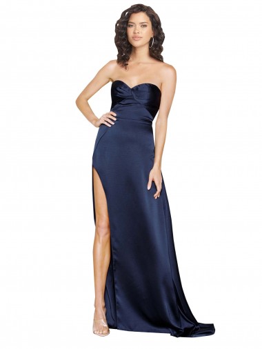 Discount Knotted Sweetheart Silky Satin Prom Dress with High Side Split UK