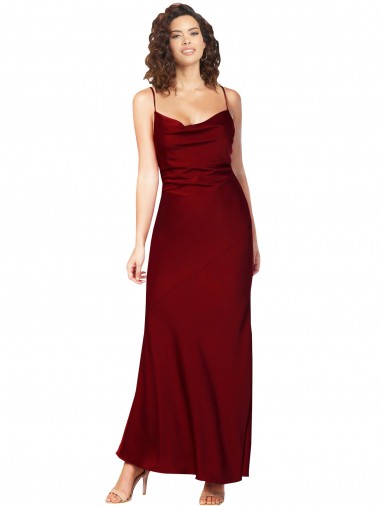 Discount Cowl Neck Low Back Silky Satin Prom Dress with Thin Back Straps UK
